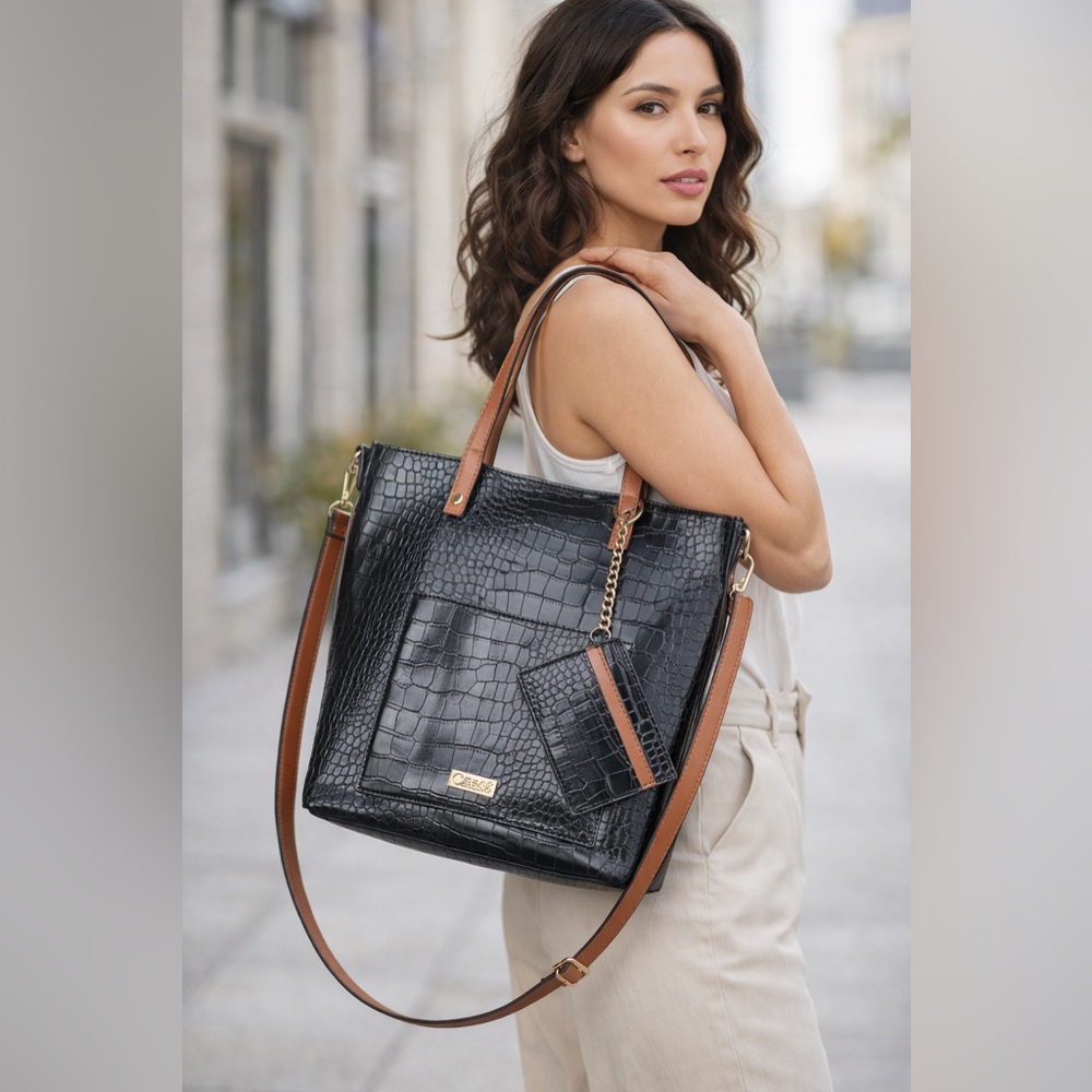 Carlos by Carlos Santana Black and Brown Croc-Embossed bag excellent condition .